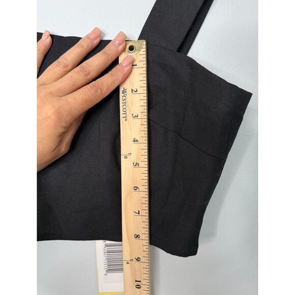 kourt Taylar Cropped Linen Blend Minimalist Casual Stylish Black Top 8 - Picture 4 of 8